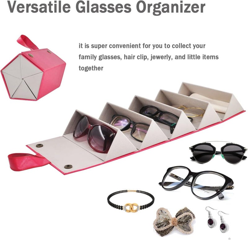 Kenpal Sunglasses Storage Organizer Holder Foldable Travel Case with 5 Slot Compartments for Multiple Glasses - Image 2